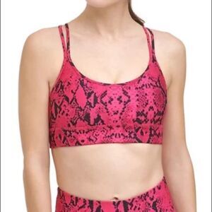 DKNY Sport Pink Vivid Snake Print Strappy Back Bra w/ Removable Cups Medium NWT